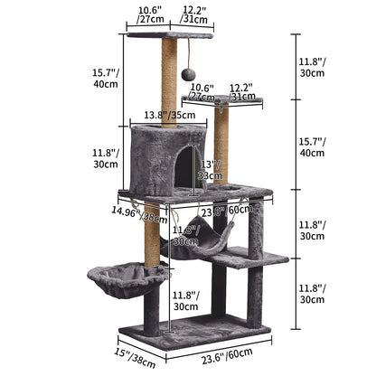 52"Cat Tree for Adult Cat,Multiple Sisal Cat Scratching Post Tower for Indoor Kitten,Gray