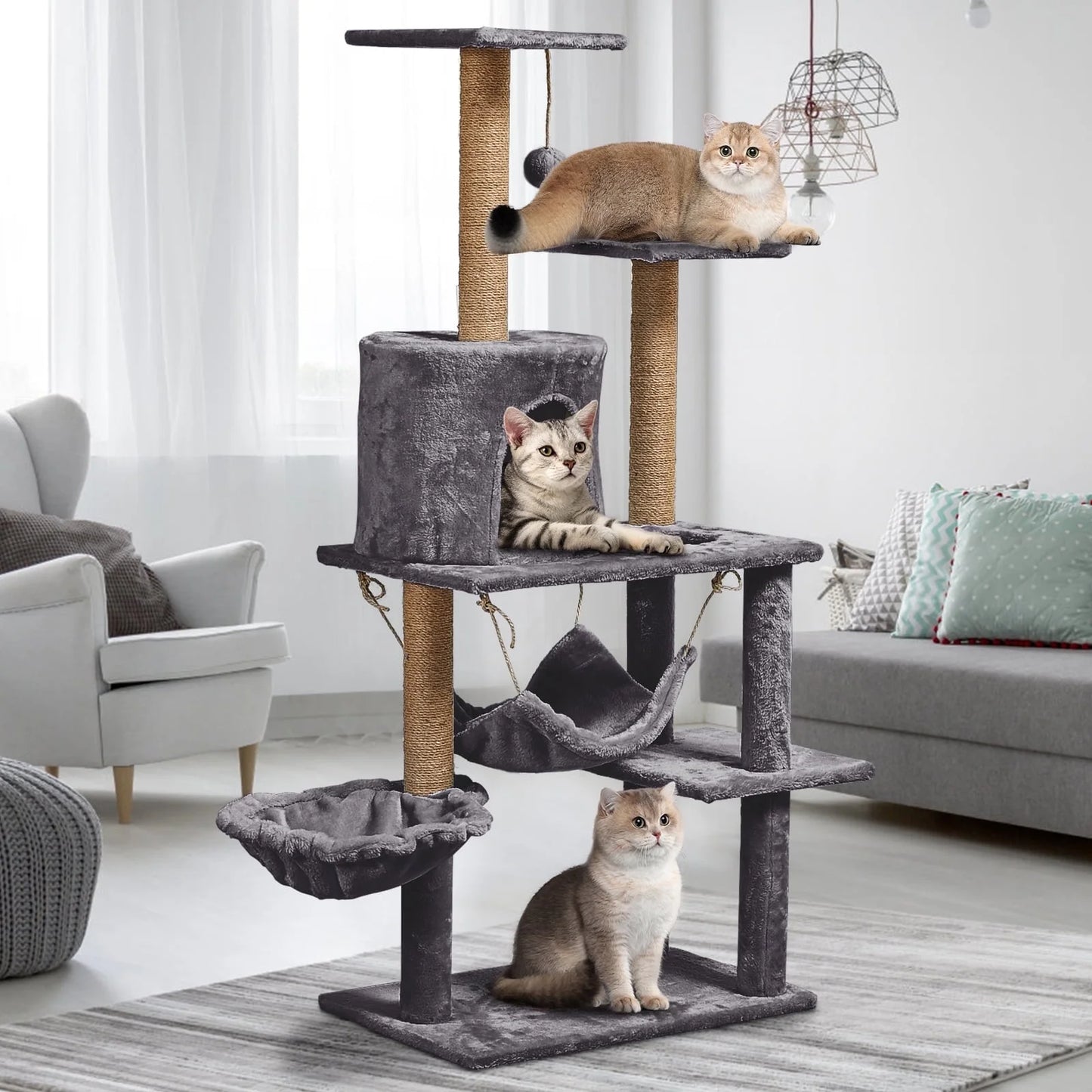 52"Cat Tree for Adult Cat,Multiple Sisal Cat Scratching Post Tower for Indoor Kitten,Gray