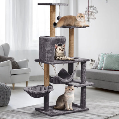 52"Cat Tree for Adult Cat,Multiple Sisal Cat Scratching Post Tower for Indoor Kitten,Gray