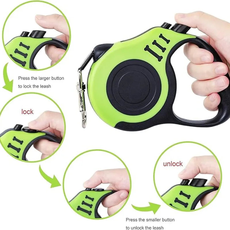 Retractable Dog Leash, 3M/5M Extendable Walking Lead for Small & Large Dogs with One-Button Brake & Lock, Strong Nylon Tape