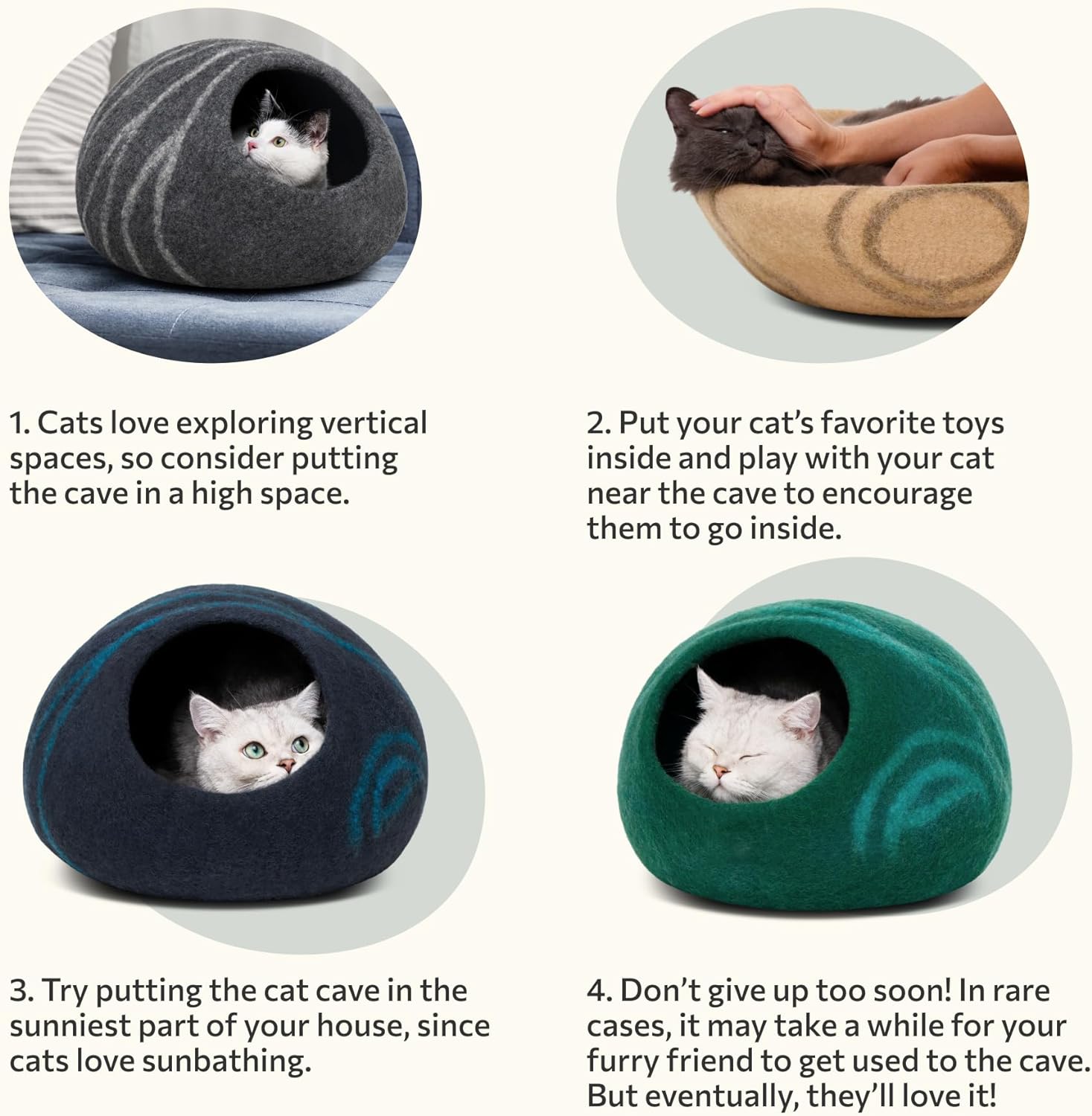 Cat Cave – Premium Felt Cat Bed for Indoor Cats, Handmade Merino Wool (Dark Gray, Medium)