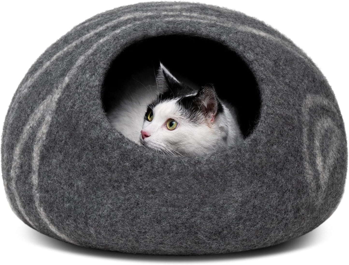 Cat Cave – Premium Felt Cat Bed for Indoor Cats, Handmade Merino Wool (Dark Gray, Medium)