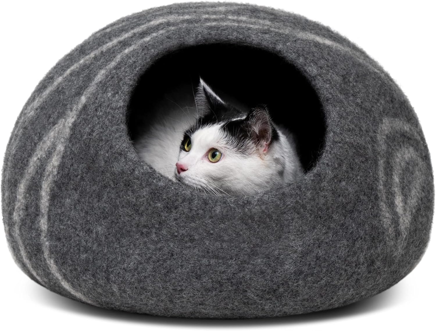 Cat Cave – Premium Felt Cat Bed for Indoor Cats, Handmade Merino Wool (Dark Gray, Medium)