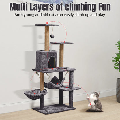 52"Cat Tree for Adult Cat,Multiple Sisal Cat Scratching Post Tower for Indoor Kitten,Gray