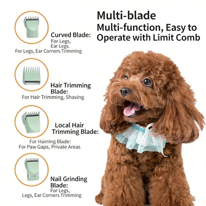 4-In-1 Pet Grooming Kit for Small Dogs Cats, Professional Quiet Rechargeable Hair Trimmer with 4 Interchangeable Heads, Low Noise Paw Nail Grinder Body Clipper