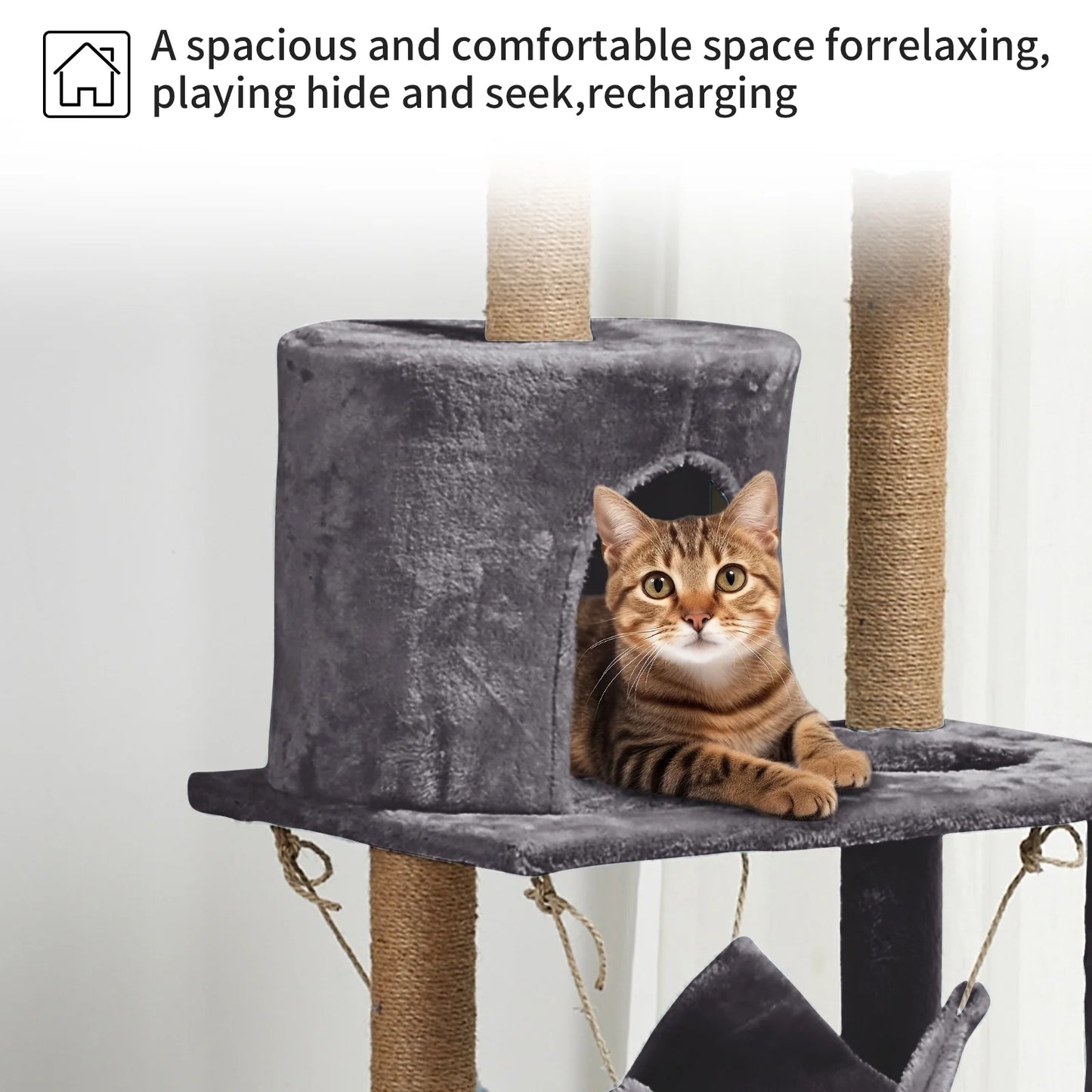 52"Cat Tree for Adult Cat,Multiple Sisal Cat Scratching Post Tower for Indoor Kitten,Gray