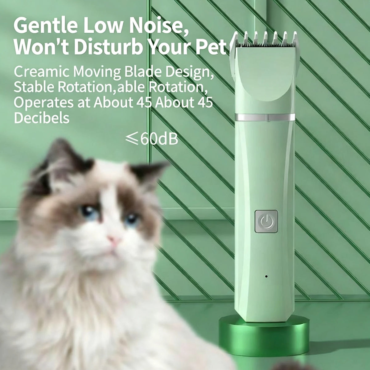 4-In-1 Pet Grooming Kit for Small Dogs Cats, Professional Quiet Rechargeable Hair Trimmer with 4 Interchangeable Heads, Low Noise Paw Nail Grinder Body Clipper