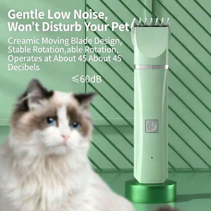 4-In-1 Pet Grooming Kit for Small Dogs Cats, Professional Quiet Rechargeable Hair Trimmer with 4 Interchangeable Heads, Low Noise Paw Nail Grinder Body Clipper